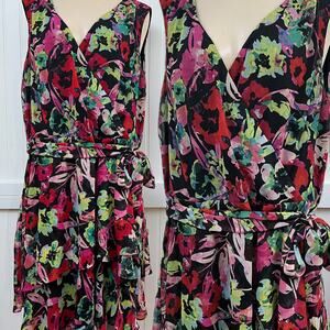 Tahari Plus Size 16W Sleeveless Floral Wrap Dress Ruffle Tiered Hem Bright Fun